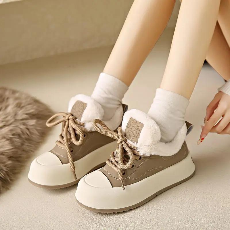 2025 Autumn/winter European Station Fleece-lined Warm Cotton Shoes Explosive Thick Bottom Casual Women's Shoes Rubber Upper
