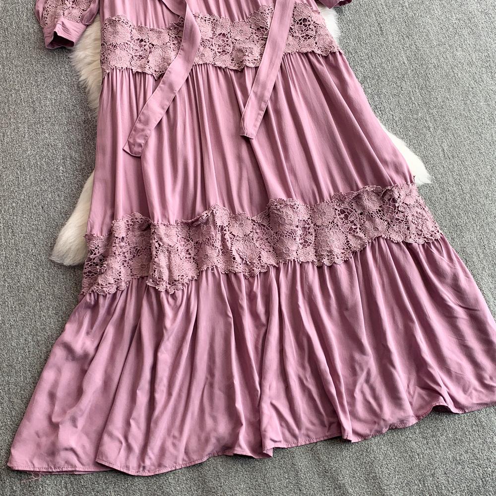 Sexy Chic Spleiset Blonder Rynket Kjole Elegant Koreansk Mote Slim Sommer Vintage Lang Kjole Dameklær