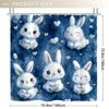 ~O~1pc Kawaii Chibi Animals Shower Curtain - White Fluffy Creatures, Blue Background, Hearts & Stars, 71x71 Inch,Polyester,12 Ho