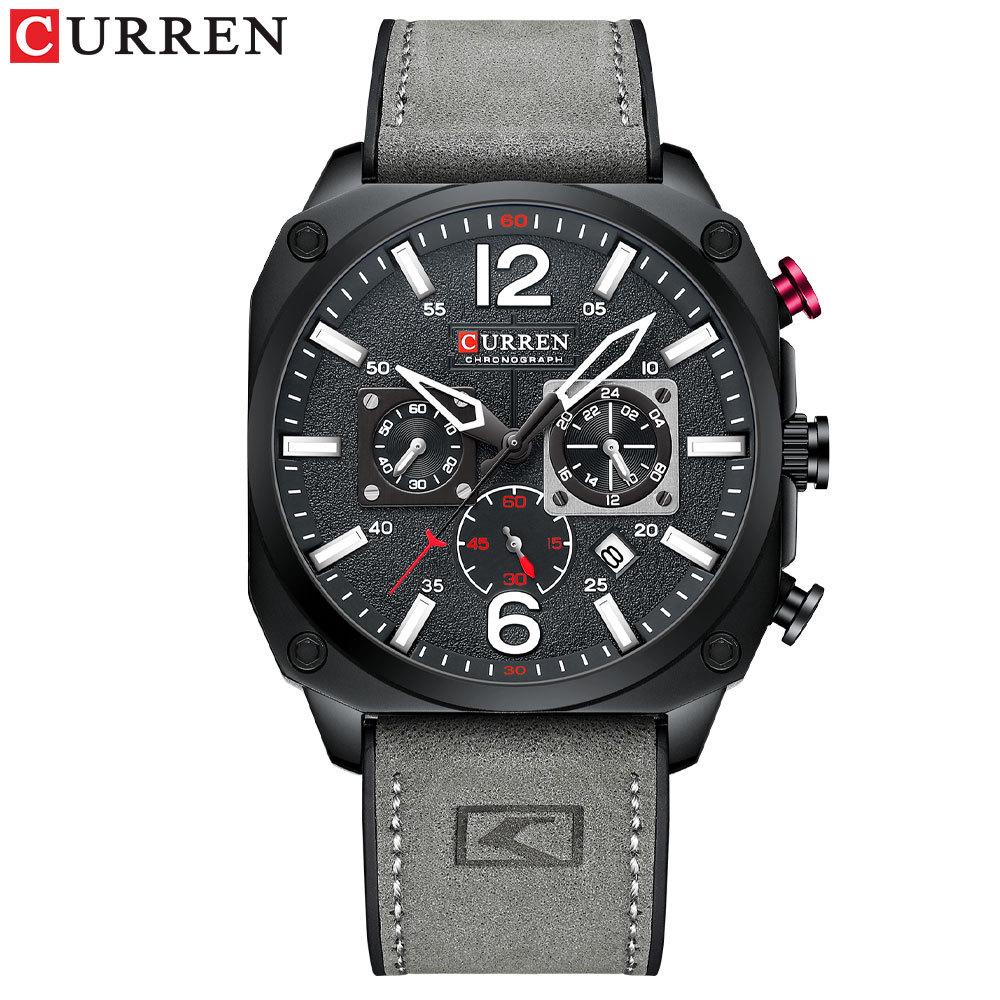 CURREN 8398 Unisex Waterproof Square Sport Watch with Date and Six-Hand Design