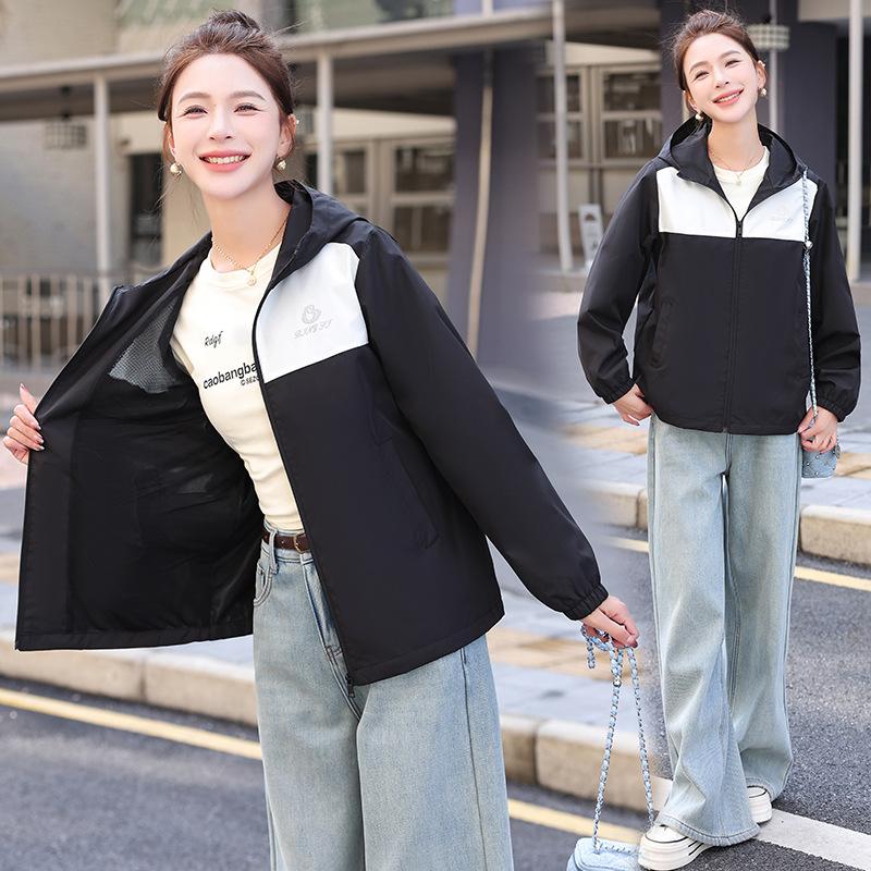 Outdoor Jacket New Small Color-blocking Hooded Casual Spring Autumn Waterproof Thin Short Women's Jacket