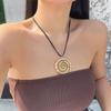 Stylish Metal Coil Sunflower Pendant Necklace Leather Necklace Goth Jewelry For Women