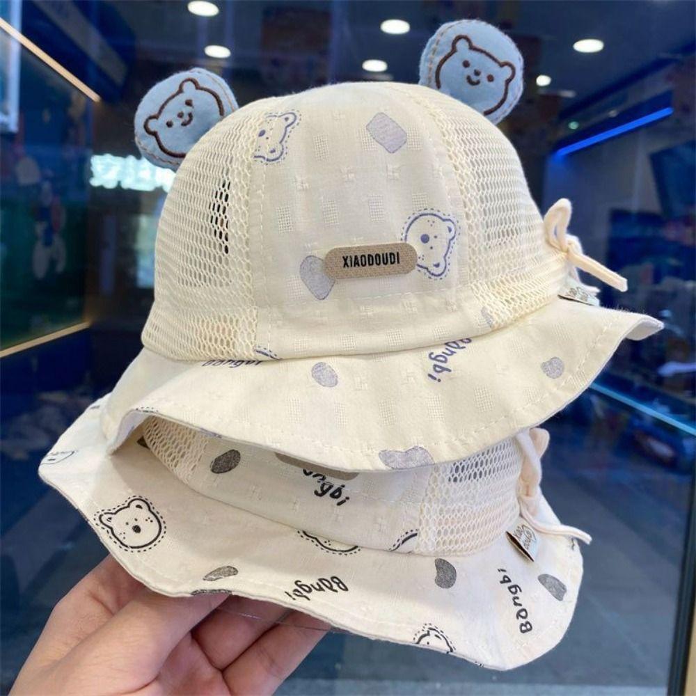 Bear Ear Infant Mesh Hat Cartoon Toddler Bucket Hat Adorable Children Fisherman Hat  Spring Summer