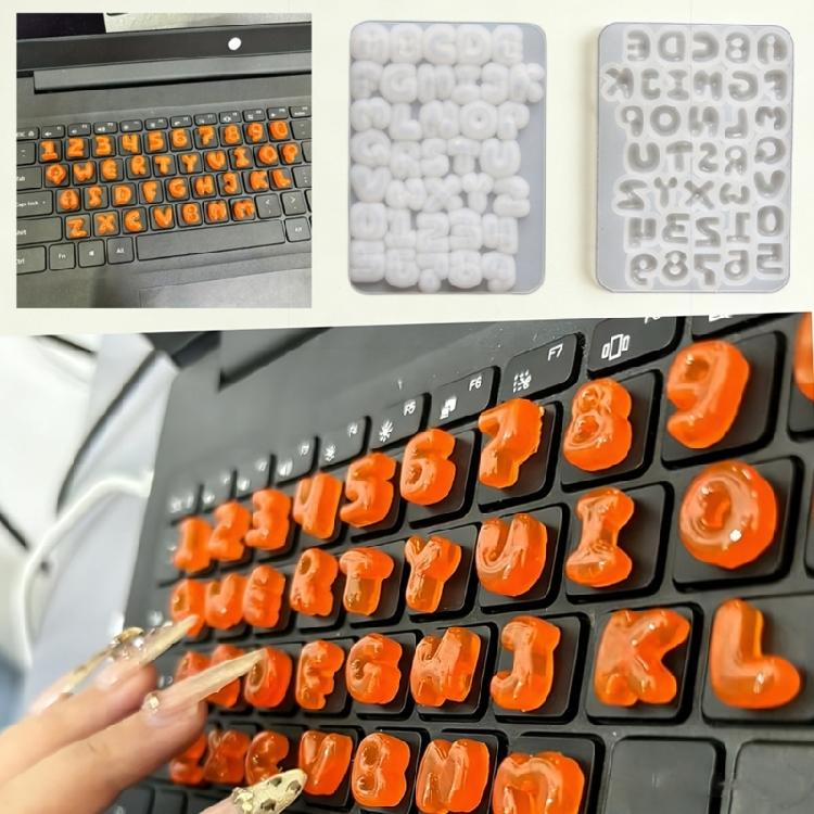 Flexible Resin Mold Pendant Molds Keyboard Letter Shape Silicone Texture for Epoxy Crafts and Creative Wall Decorations