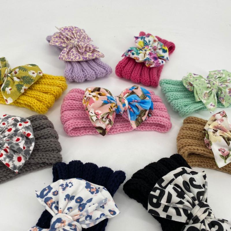 New children's headband headband, printed bow knitted wool headband, baby headgear hair accessories Baby