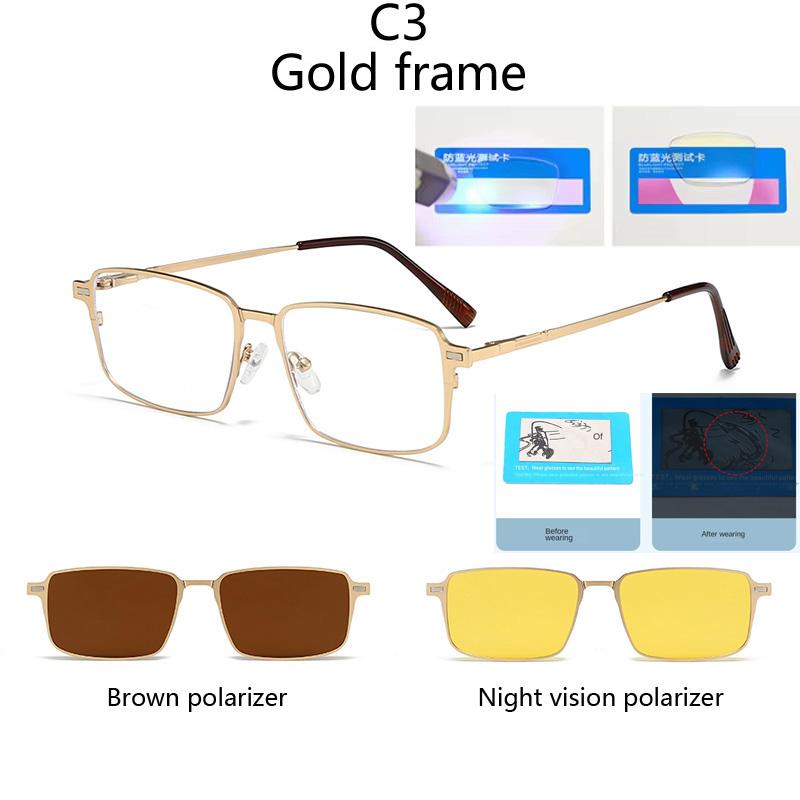 Sunglasses Small Square Stainless Steel Eyeglass Frame Polarizced Clips Magnetic On Glasses Optical Magnet Eyeglasses 3 IN 1