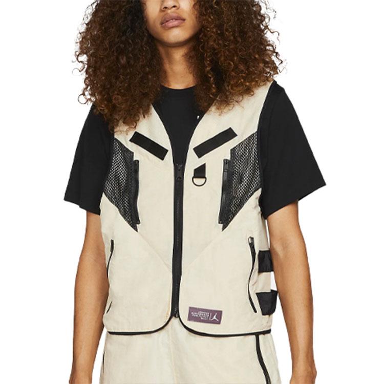 Jordan Gewebtes Netz-Patchwork Atmungsaktive Utility-Weste Herren Westen Strand-Hellgelb CZ4819-234