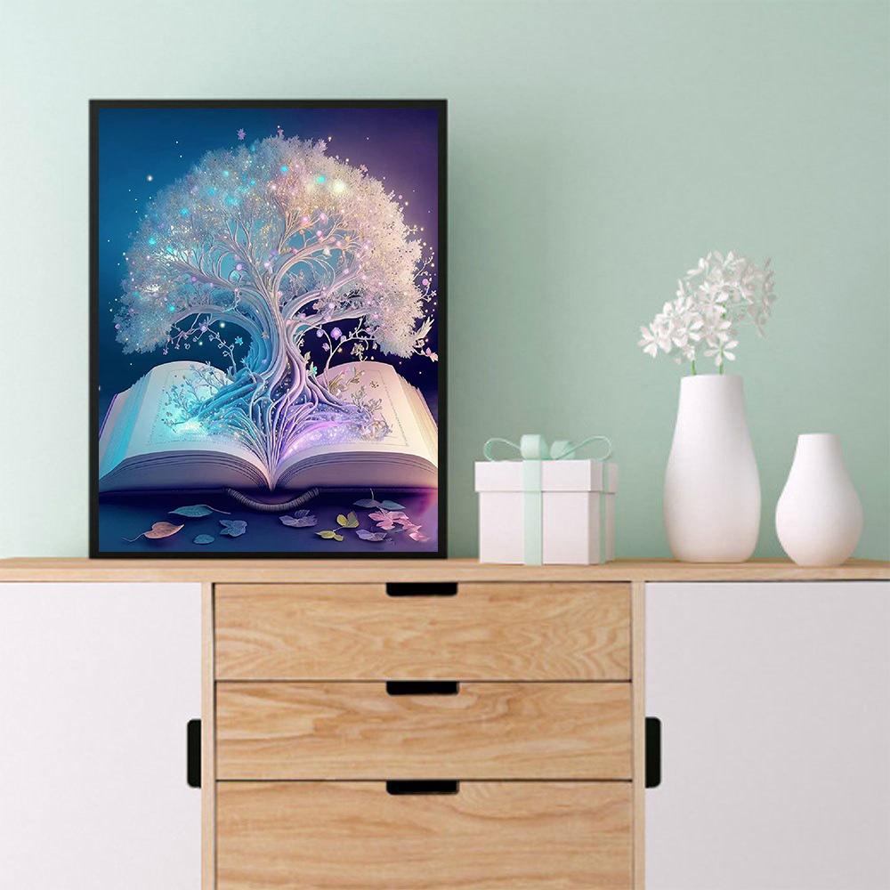 

5D DIY Алмазная картина Дерево на книгах Набор для вышивки крестом Мозаика Алмазная вышивка Роза Полный круглый/квадратный дрель Украшение дома Round 30x40cm