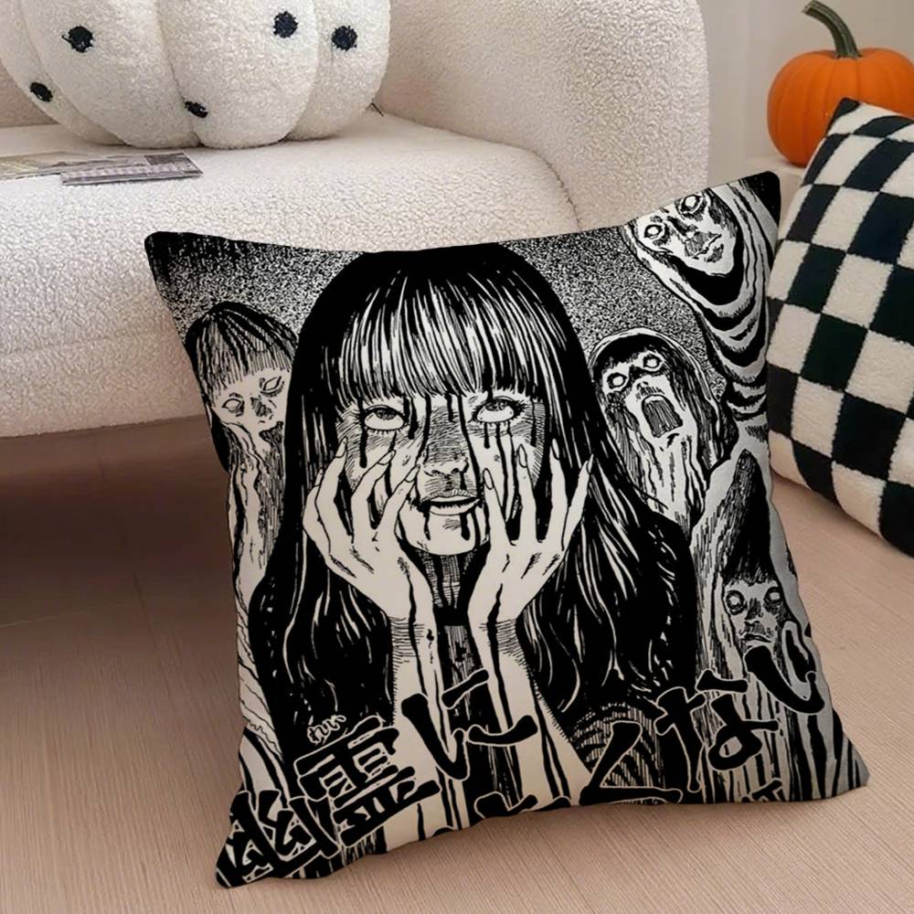 Horror Anime Junii K-Kawakami Tomie Pillow Case Anti-dustmite Pillowcase Invisible Zipper Silky Short Plush Sofa Cushion Cover