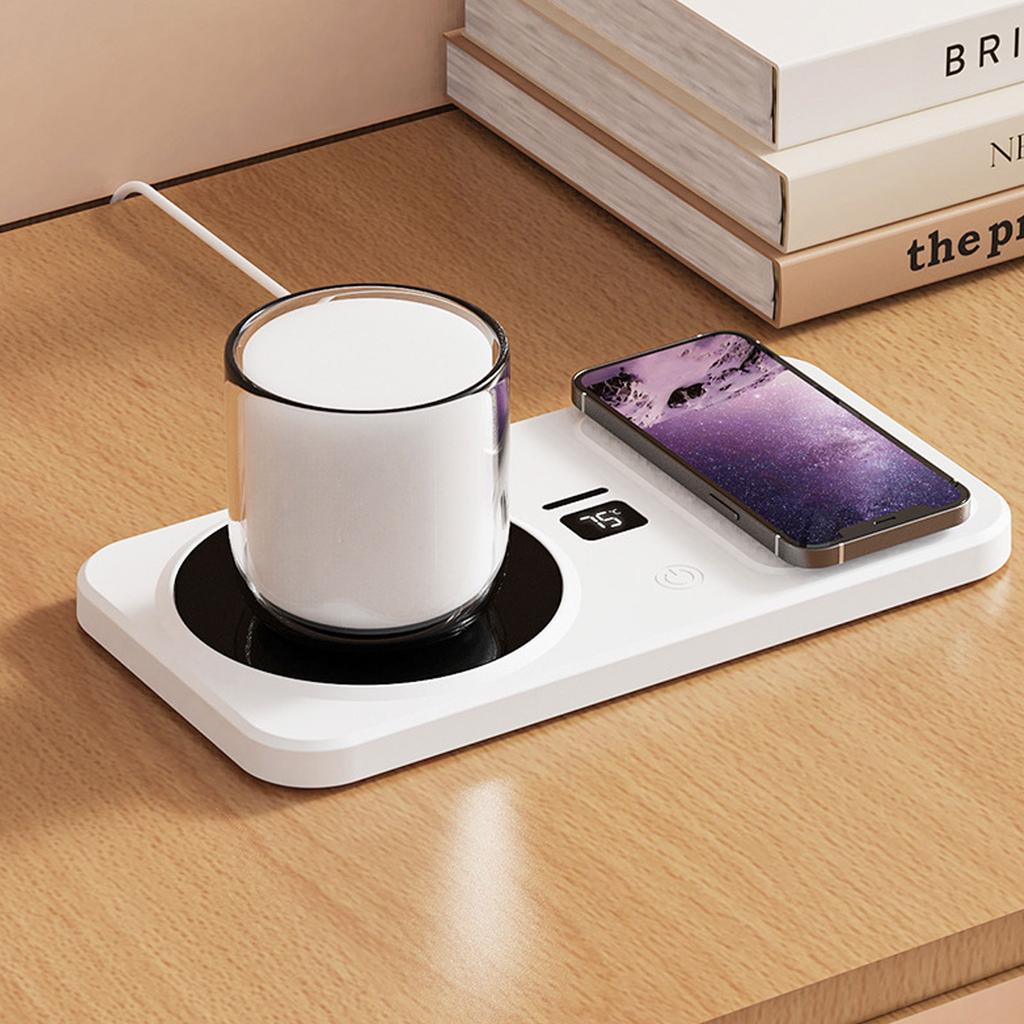Mug Warmer White Multifunctional Temperature Controlled Cup Warmer with Wireless Charging 3 Temp Settings for Coffee Milk