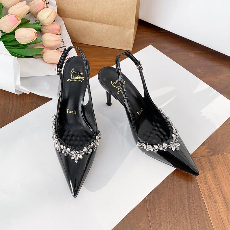 Off-white Rhinestone High Heels Women's Thin Heels Summer New Pointed Beautiful Sandals Sexy Royal Sister Single Shoes