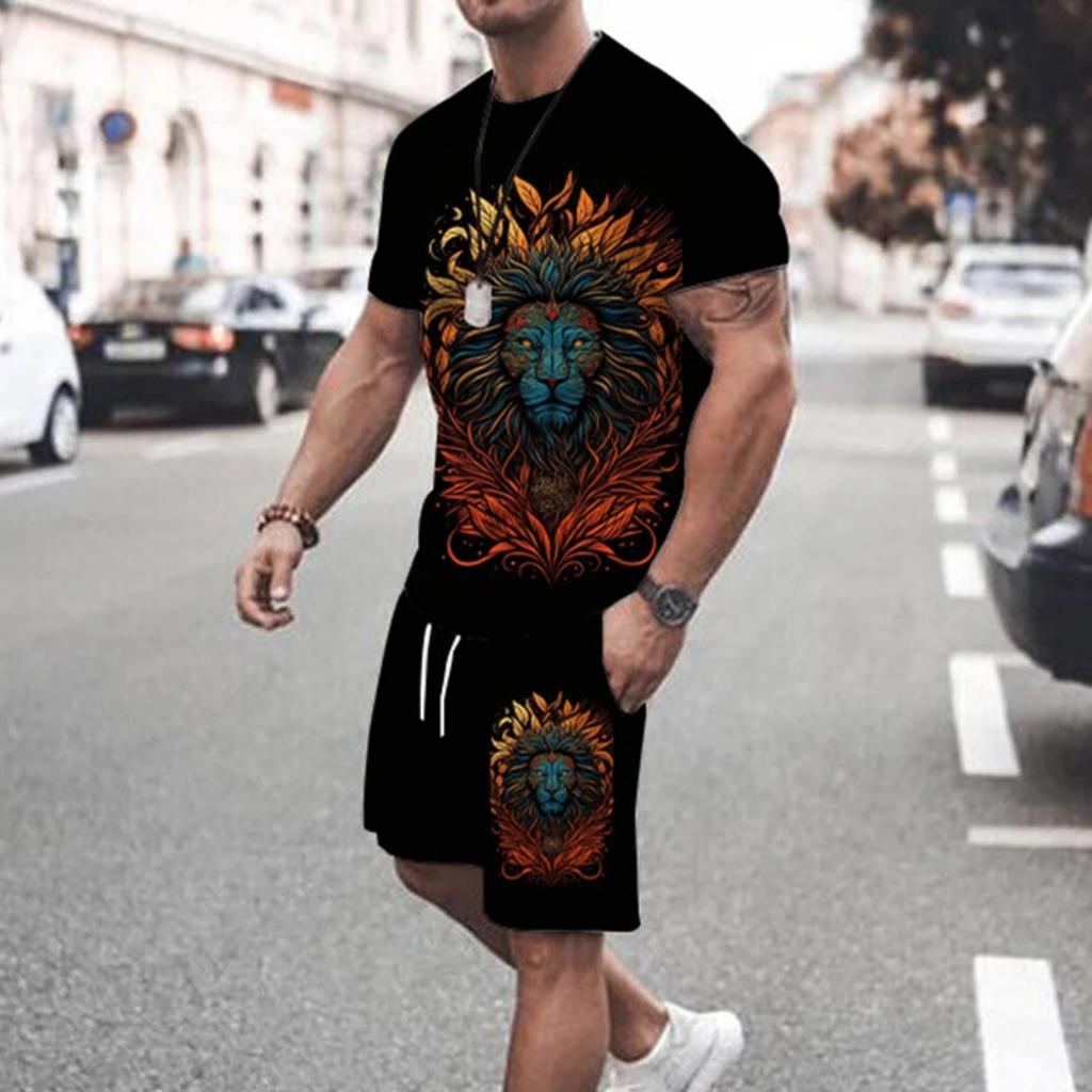 Men's Suit Summer Everyday Casual Short-Sleeved T-Shirt Outdoor Street Sports Stylish and Comfortable Shorts 3D Print