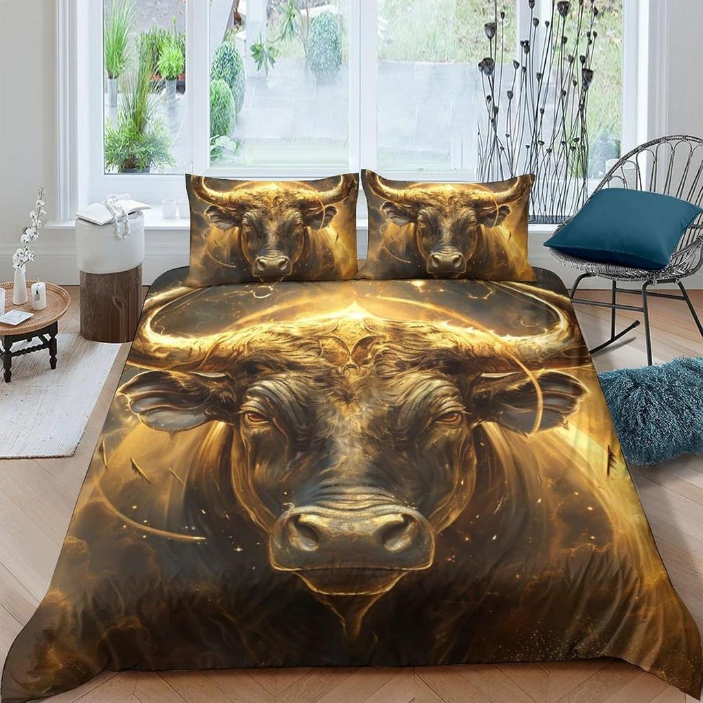 Three-Piece Science Fiction Cow Digital Printing 3D Quilt Cover Bedding Home Textile Quilt Cover