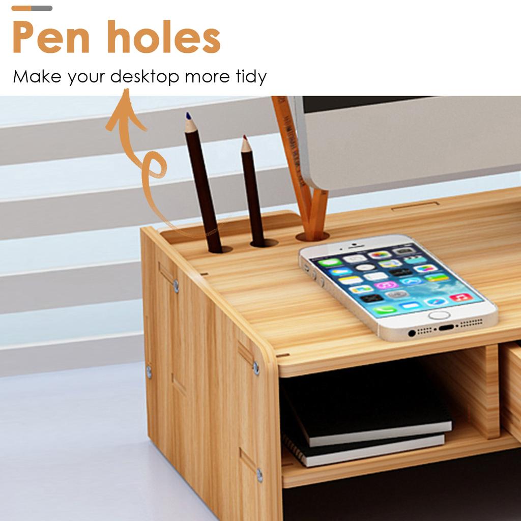 Supporto di Rialzo Monitor 'Tjele' Base per Schermi da Scrivania - Bianco / Effetto Legno [en.casa] | Leroy Merlin