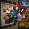 Halloweenský Suncatcher Čarodějnice 3 Čarodějnice Létající na Koštěti Vitrážový Suncatcher Akrylová Závěsná Dekorace na Okno pro Dveře Nástěnná Dekorace