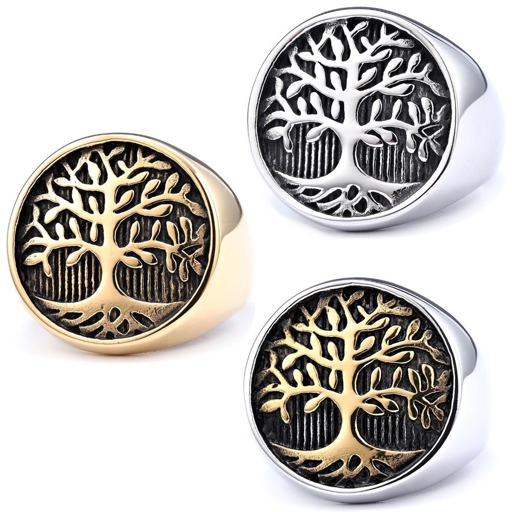 316 Titanium Steel Tree of Life Ring for Men Vintage Leaf Design Durable Titanium Band