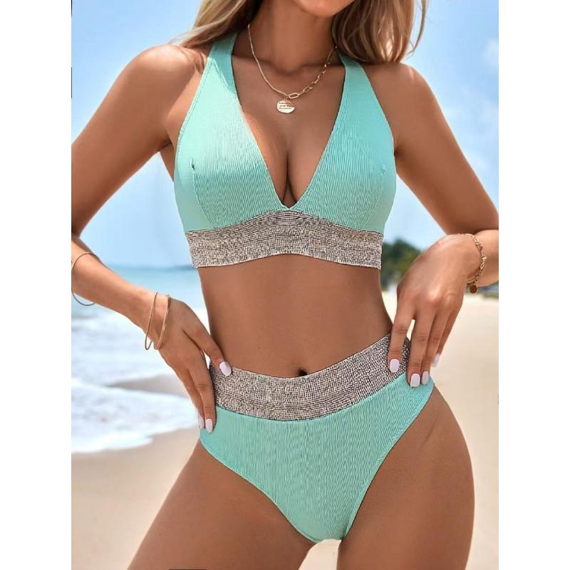 Sexy High Waist Bikini 2025 Women Halter Swimwear Female Swimsuit Solid Bathers Swimming Bathing Swim Suit Summer Beachwear
