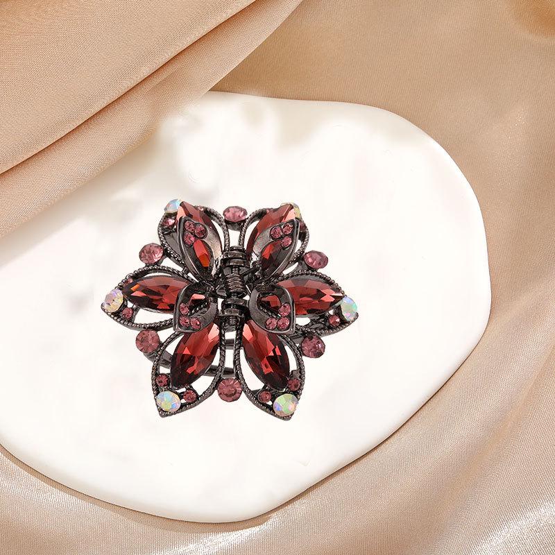 Retro Style Flower Crystal Hair Claw Clip for Thin Hair Updo