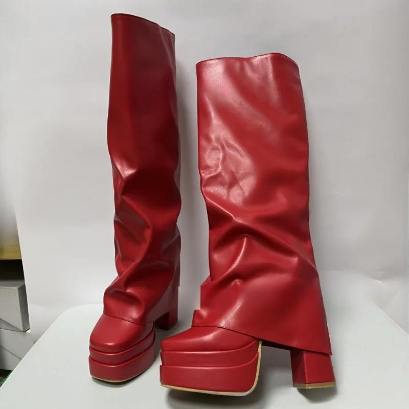 Fashion New Candy Colored Super High Heels Double Water Platform Knee High Boots Sexy Spicy Girls Nightclub Pole Dance Women's Boots 43