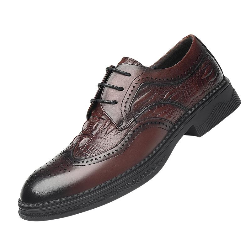 Brock leather shoes men's inner height increase of 8cm autumn new leather British engraved heightening shoes business casual shoes