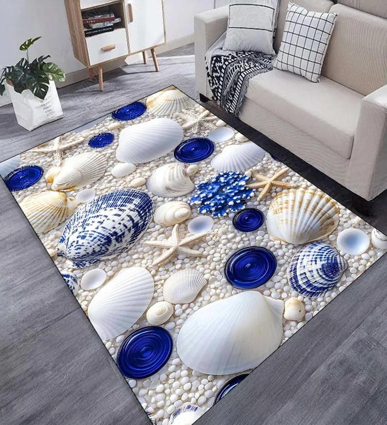 Nordic Style Shell Goose Soft Stone Carpet Ocean Series Patterned Door Mat Entrance Bedroom Bedside Sofa Rug Home Decoration