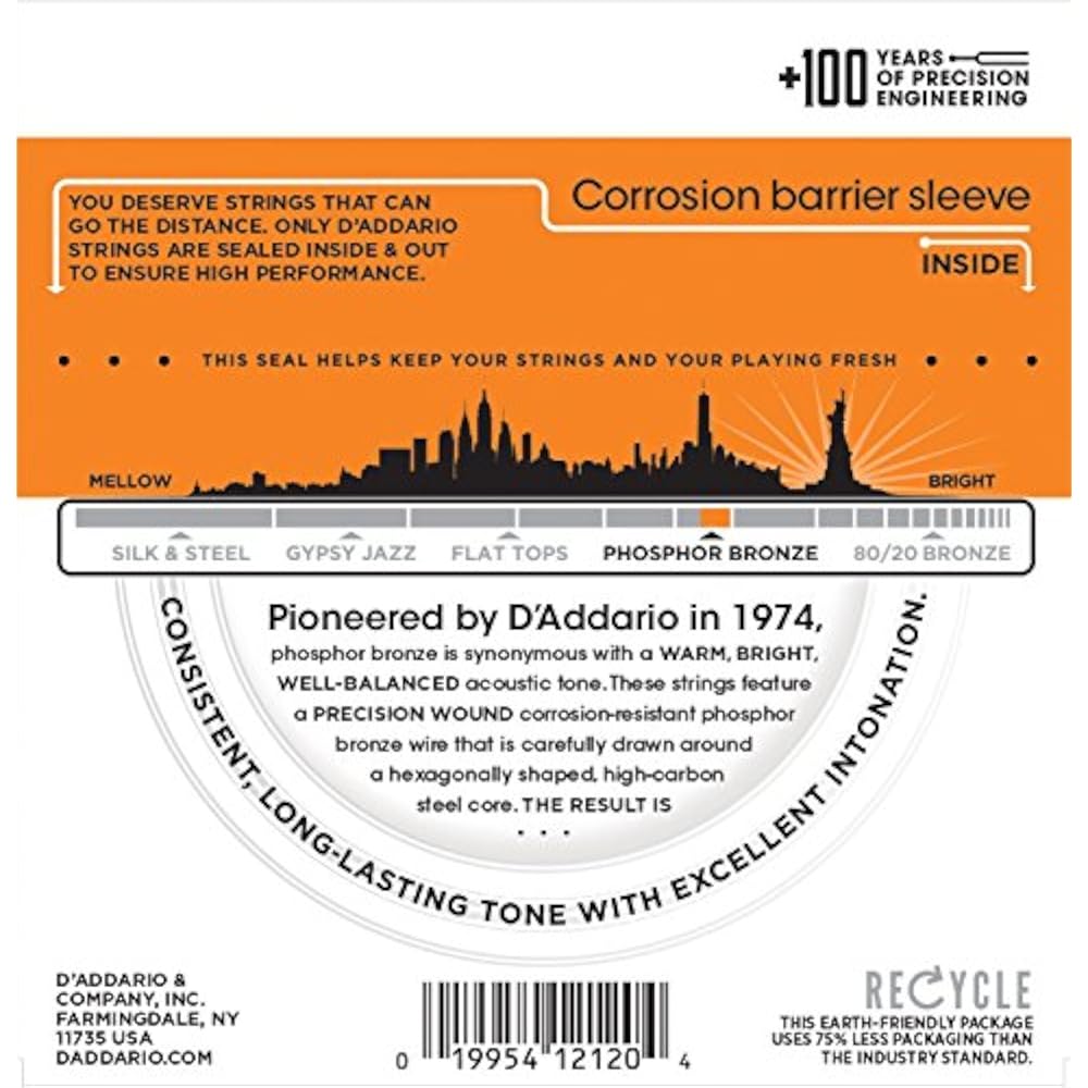 D'Addario Daddario Acoustic Guitar Strings Phosphor Bronze .009-.045 12 Strings Extra Light 10 Se...