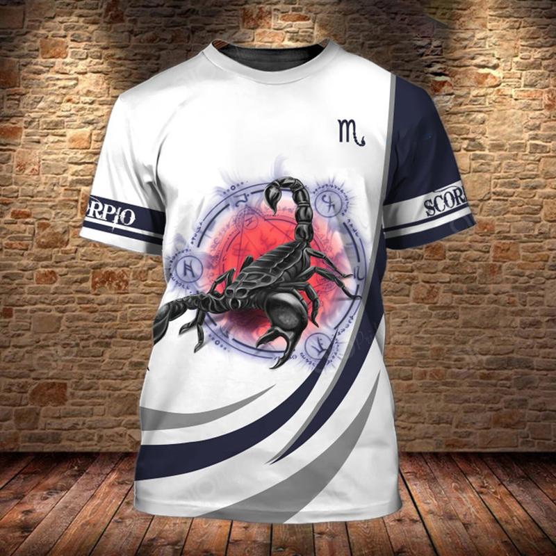 Summer Round Neck 3D Scorpion Printed Top Fashionable Casual Short Sleeved Men's T-shirts