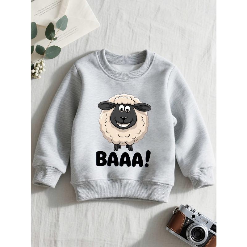 European sizes BAAA Sheep Kids' Crewneck Sweater, a Casual Long-Sleeve Pullover Made of with a Bit of Stretch, Perfect for Fall And Winter