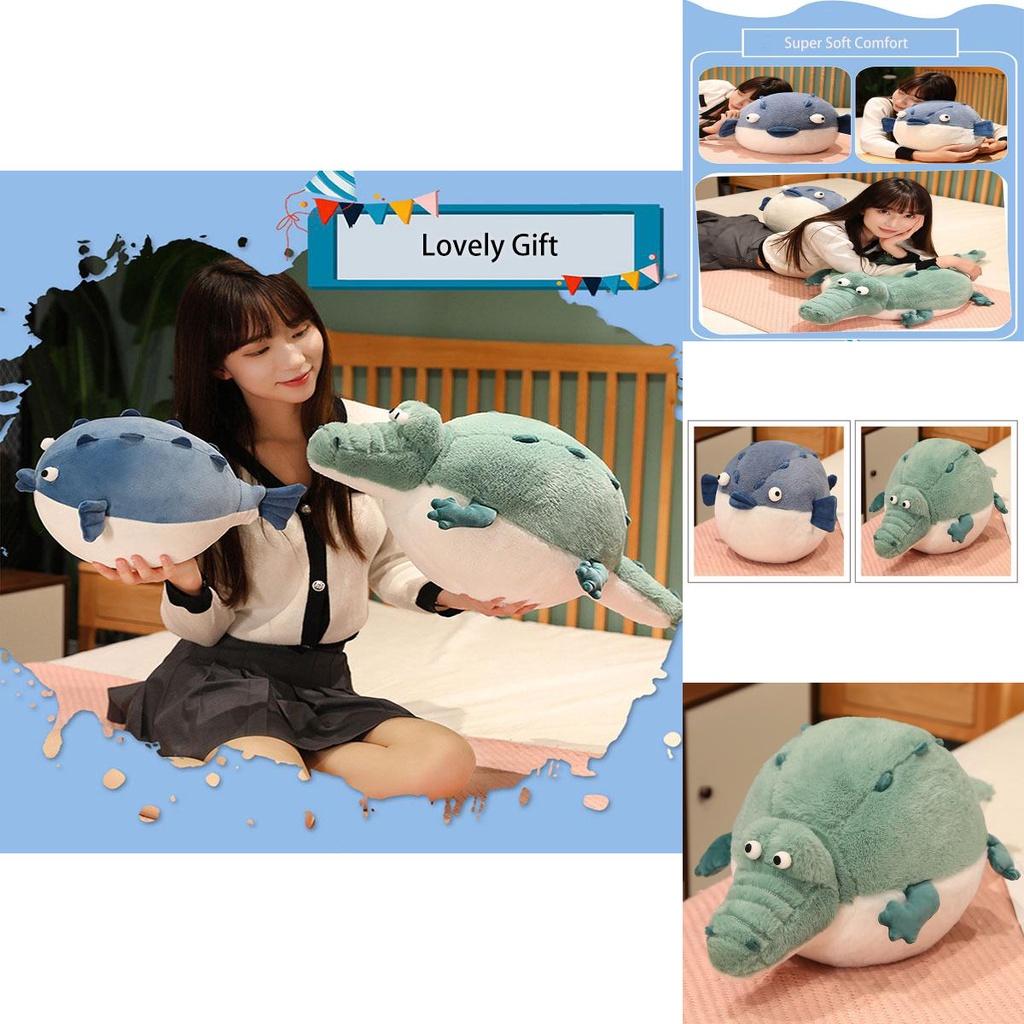 Round And Plump River Puffer Crocodile Plush Toy Sleep Pillow Stuffed Animal Doll