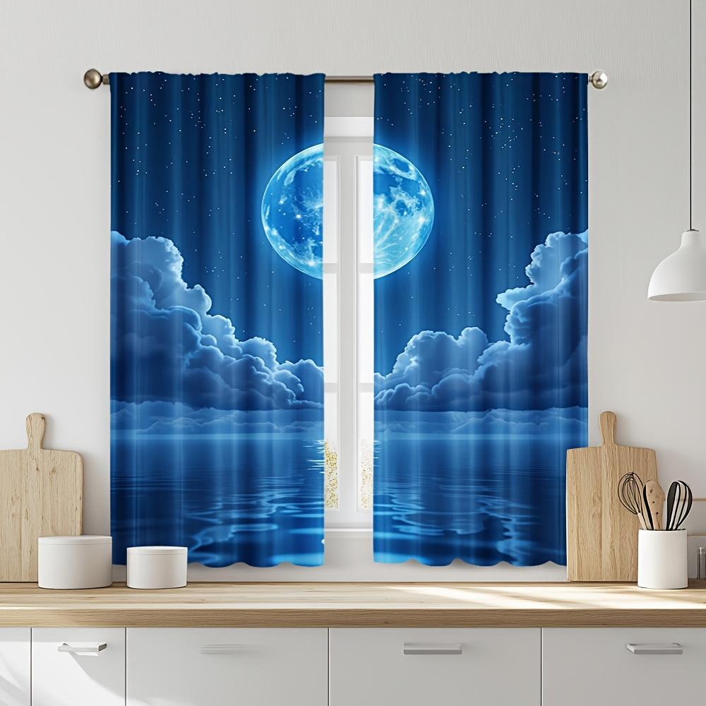 2D Flat Printing Ocean Starry Design Theme Doorway Curtain Rod Pocket   Lightweight Design   Perfect for Creating A Serene Atmosph