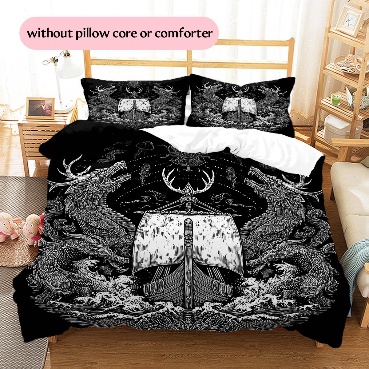 

Viking Raven and Warship Pattern Bedding Home Decoration Birthday Gift (1 * duvet cover + 2 * pillowcase, without core) 135x200cm