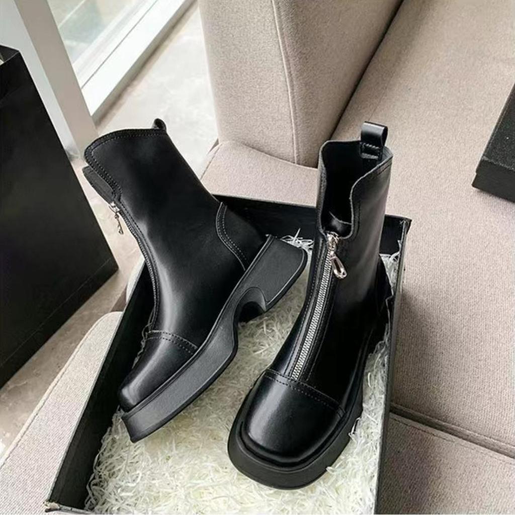 Internet celebrity Martin boots women's season fashion versatile comfortable platform front zipper women thin boots