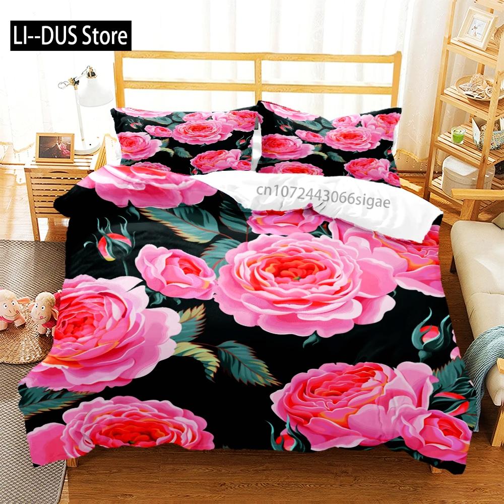 Rose Flower Butterfly Art Print Three Piece Bedding Set Fashion Children or Adults for Beds Quilt Covers Pillowcases Bedding Set