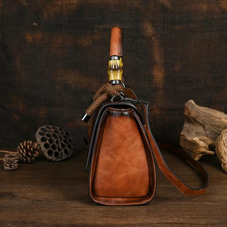 Johnature Chinese Style Embossed Leather Bag Vintage Large Capacity Women's Handbag Versatile Shoulder Bags