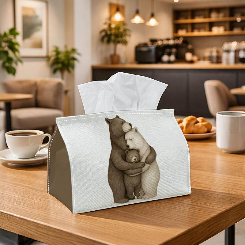 1pc of a Romantic Wildlife-Themed Tissue Box Featuring a Bear Family Hug, Designed for Use In And Offices. This Decorative Napkin Holder, with Its Art