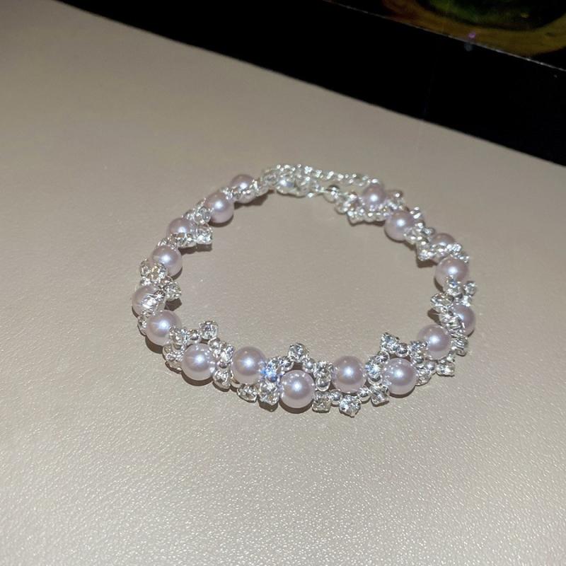 Rose Diamond Inlaid Pearl Bracelet Design Sense Niche High Value Temperament Personalized Fashion Shiny Bracelet