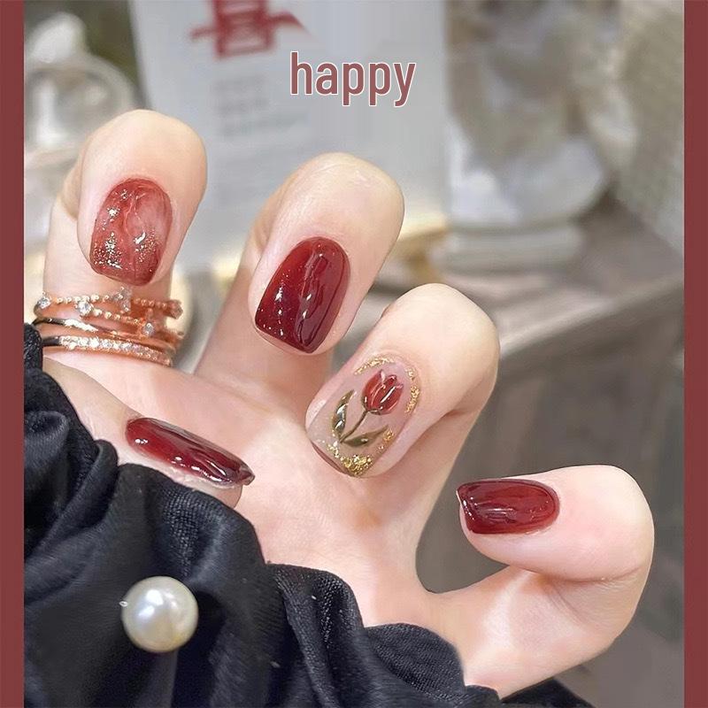 Simple French Gradient Detachable Press-On Nails: Short, Whitening False Nail Tips.