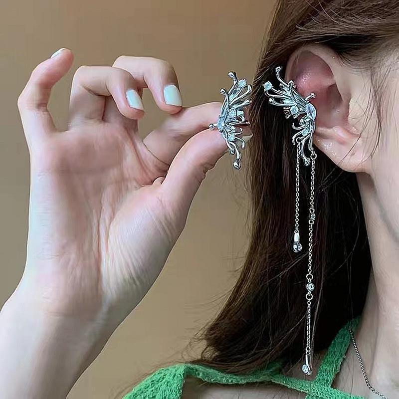 Butterfly Tassel Ear Cuff: Angel Wing Design, No Piercing Required, Long & Slim Style.