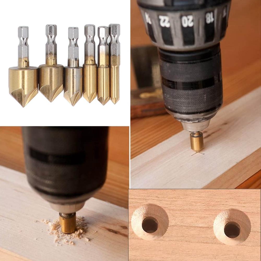 26pcs 6-Piece Countersink Bit Countersink Drill Bit Set Step Drill Bit Set  Woodworking Projects