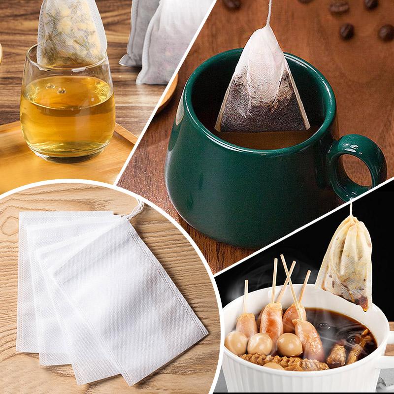 100Pcs Filter Bags Tea Bags Non-Woven Fabric for Spice Tea Infuser with String Heal Seal Disposable Empty Bags Household