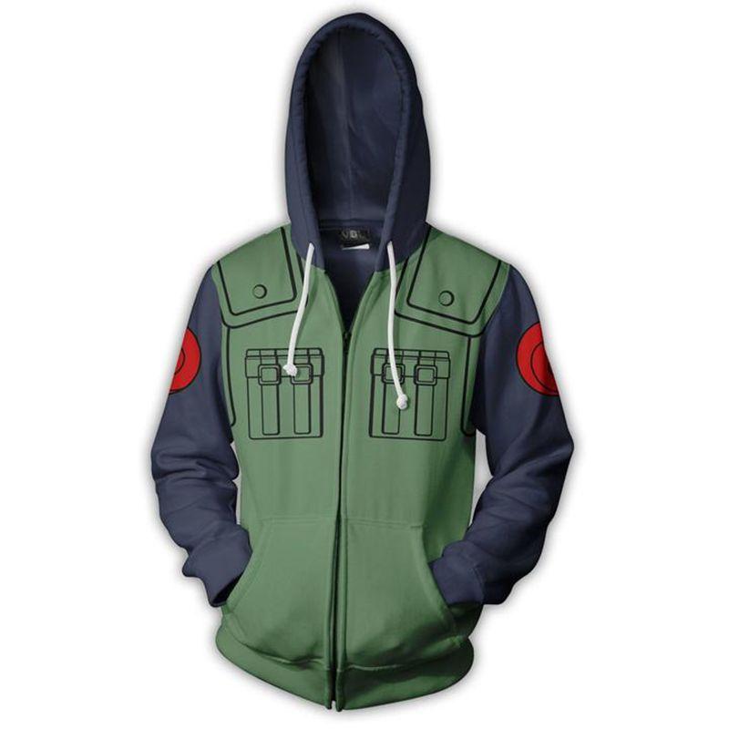 Hatake Naruto Kakashi Printed Zipper Fleece Hoodie Jacket Coat Cosplay Costume
