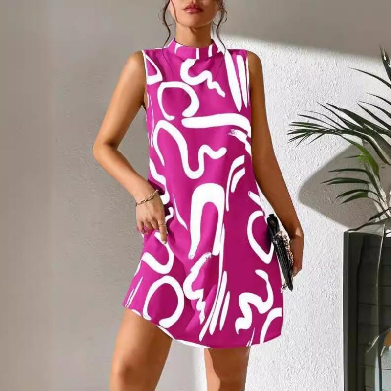 

Модное женское повседневное платье с круглым вырезом и принтом больших размеров, летнее короткое платье без рукавов, женское винтажное элегантное свободное платье трапециевидной формы, леди 24404 XXL розы красного