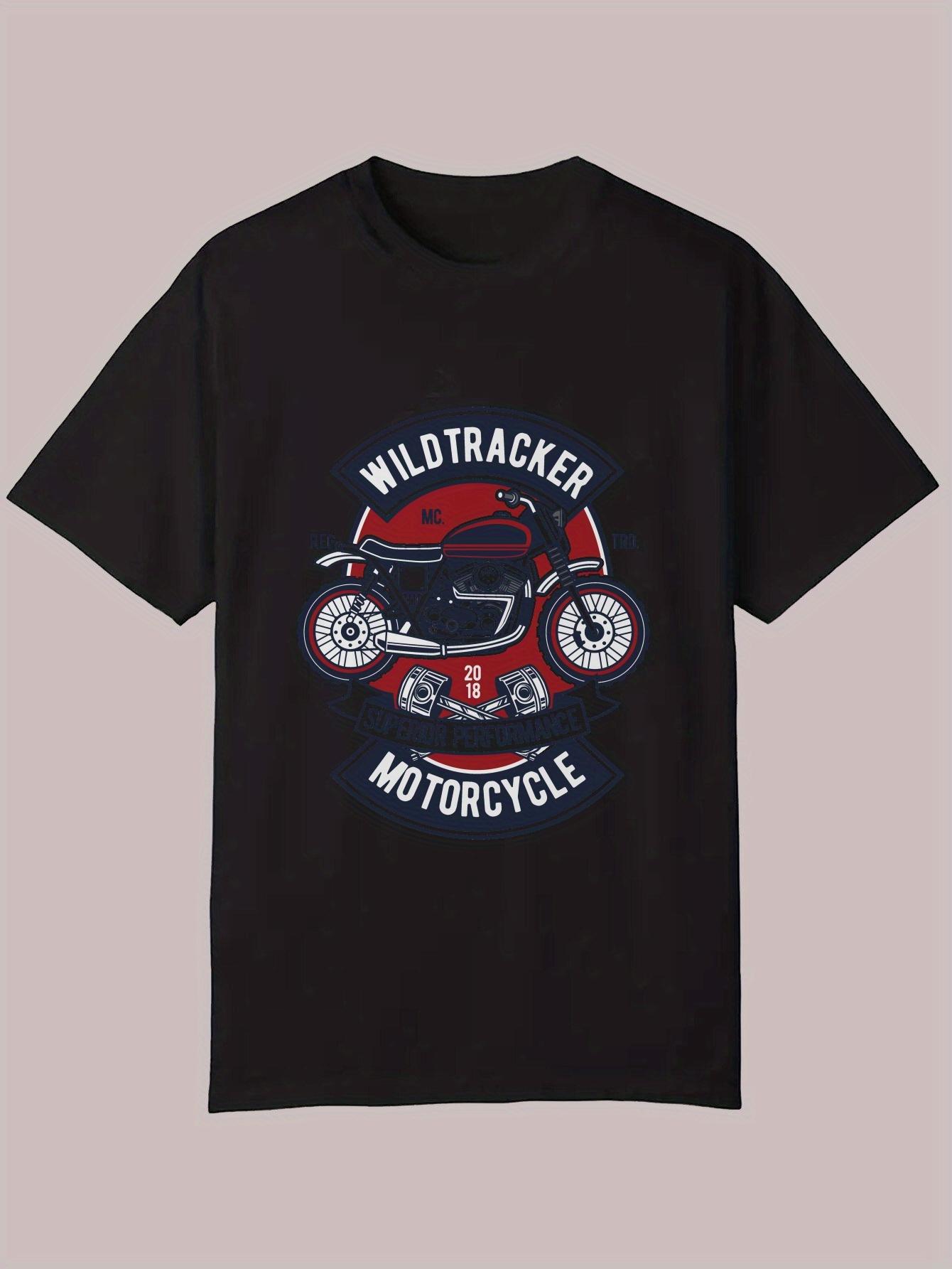 Wildtracker Motorcycle Graphic T-shirt - Black Casual Summer Tee with Red & White Print S