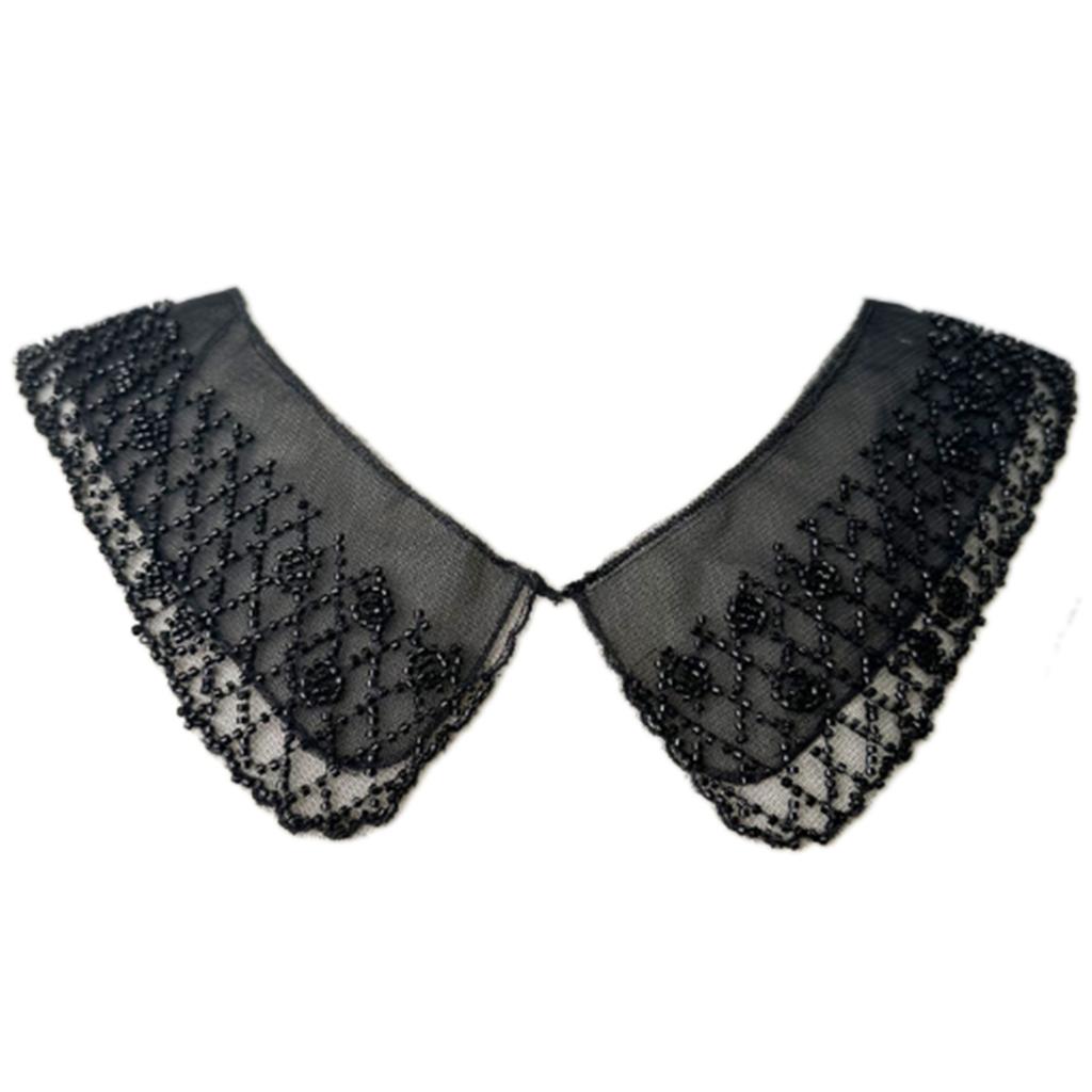 Elegant Organza Beaded Embroidered Faux Collar Necklace Half Shirt Blouse Choker Fashion Clothing Accessory for Women