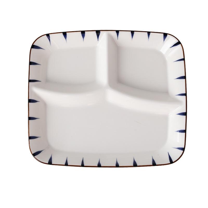 Japanese Creative Three-grid Dining Plate Household Ceramic Seasoning Plate Soup Bowl Vegetable Plate Breakfast Plate Set