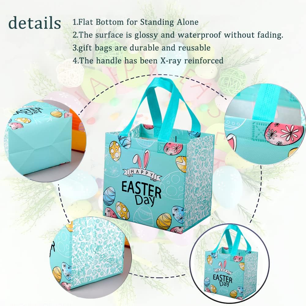 Easter Handle Tote Bags – Reusable Non-Woven Gift Bags For Bunny Egg Hunt Party Favors – 4/6/12 Pack Options (8.26x7.87x5.9")