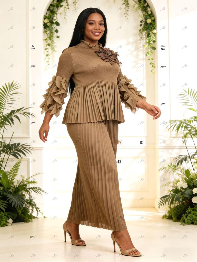 Miyake Africa Pleated European American Women's Plus Size Elegant Autumn Suit 2025