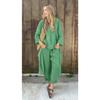 Spring New Plus Size 2 Pieces Set Women Cotton Linen Shirt + High Waist Loose Long Pants Outfit