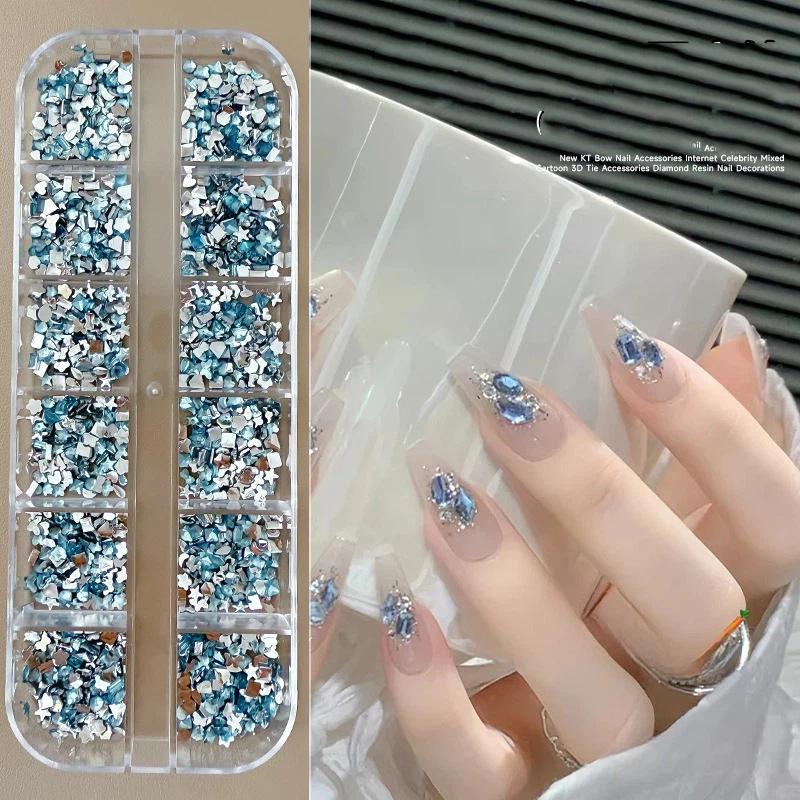 12 Boxed Mini Small Resin Nail Drill Mixed Color Acrylic Flat Special-shaped Drill Nail Art Accessories