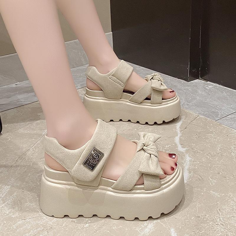 

Platform sandals women s fashion outer wear summer new height-increasing small casual muffin shoes 35 бежевий